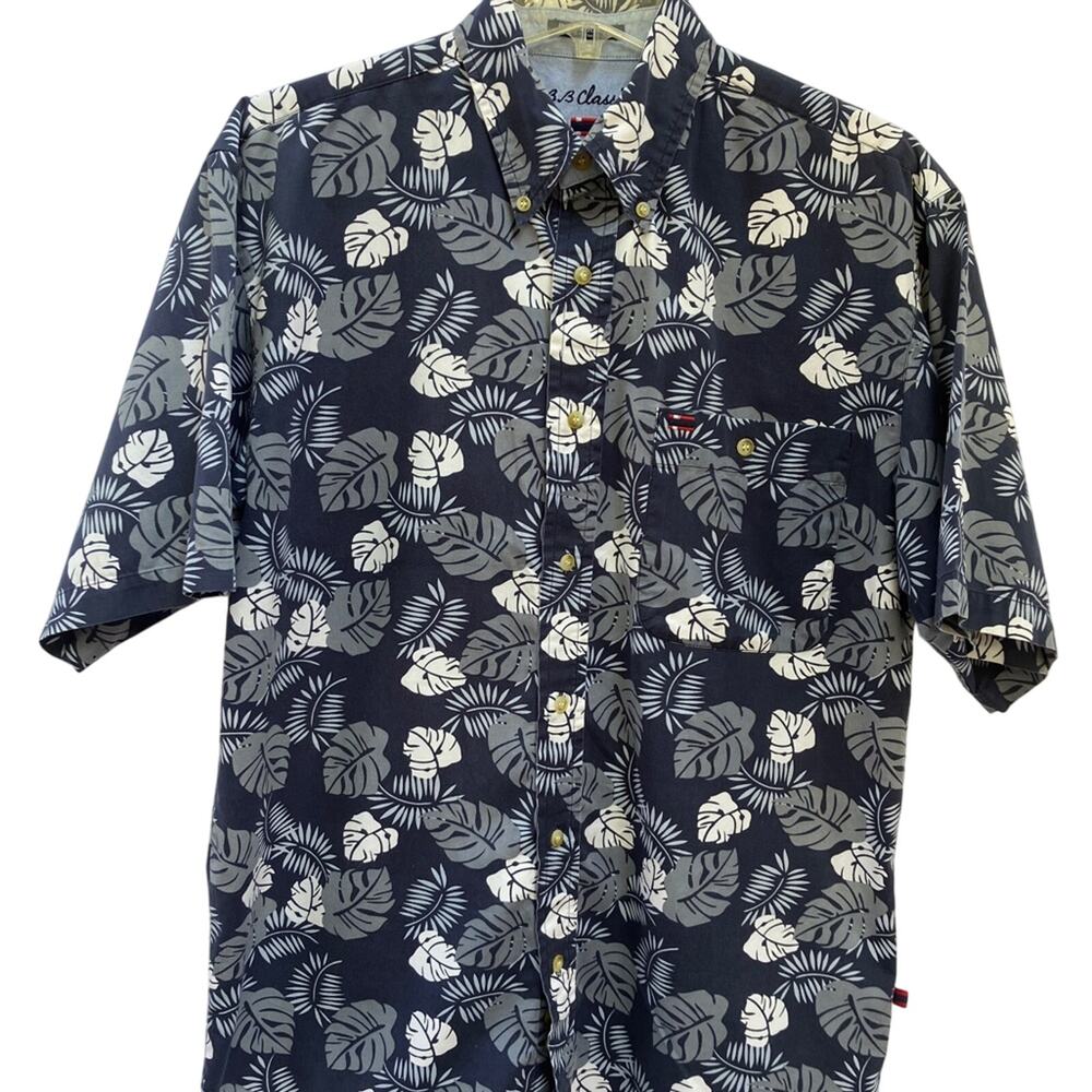 Hawaiian Style Men's Blue Fern Leaf short sleeve shirt by BB Classics Size M